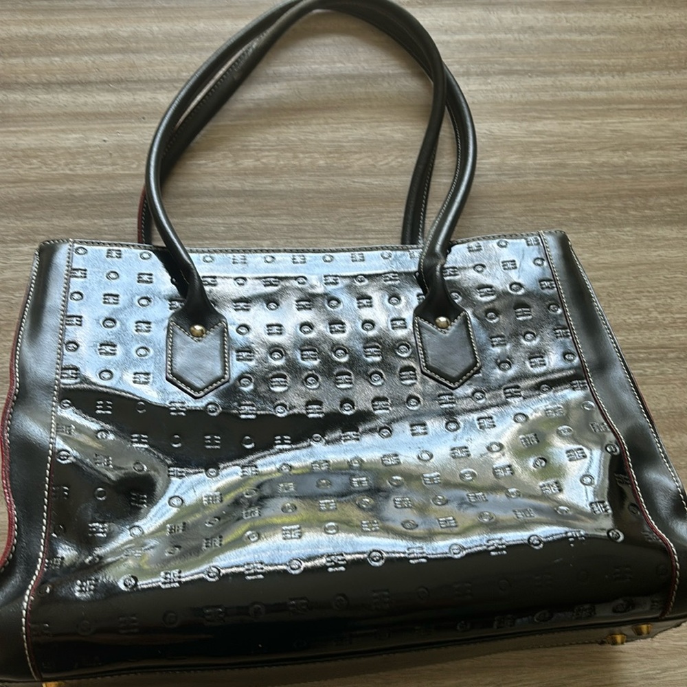 Arcadia Italy Black Geniune Patent Leather Tote Bag/Purse.